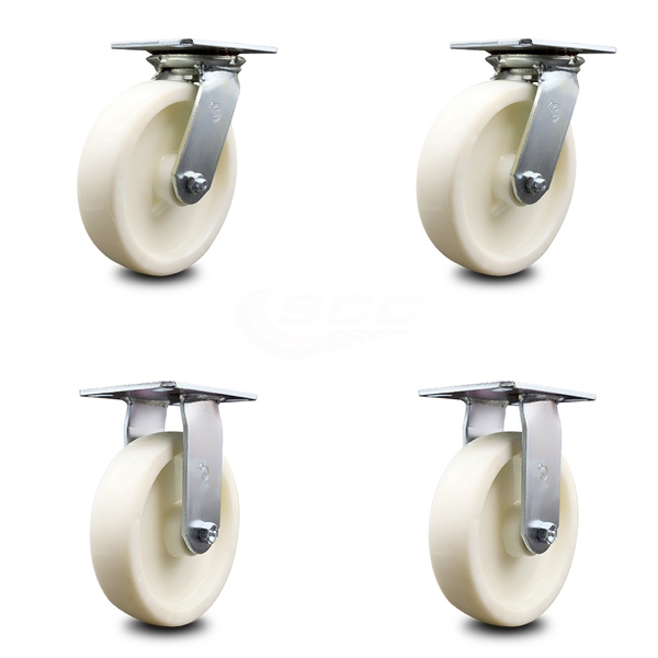 Service Caster 8 Inch Nylon Caster Set with Roller Bearings 2 Swivel 2 Rigid SCC-35S820-NYR-2-R-2